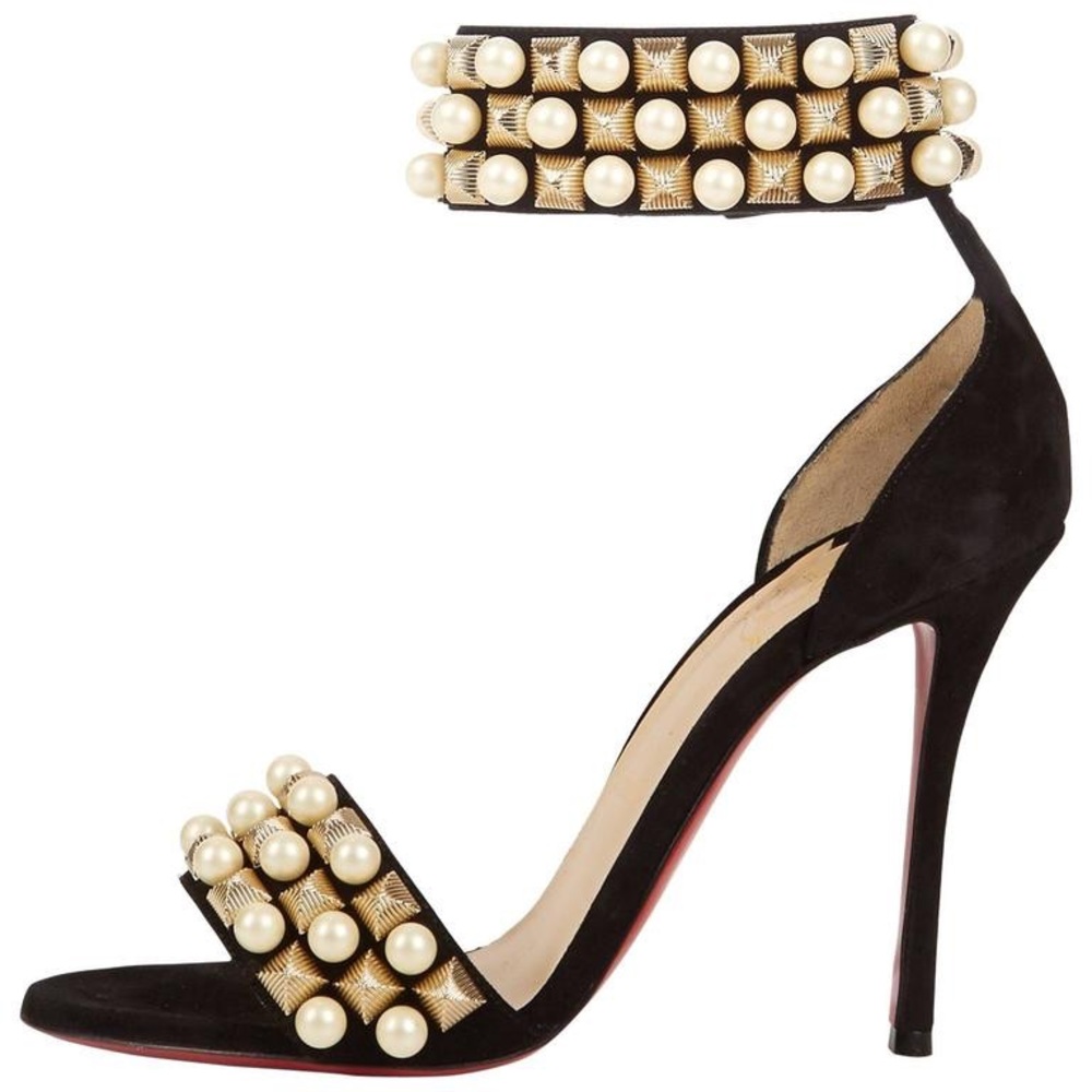 Louboutin Pearl & Suede Tudor Saddles 100mm 38
